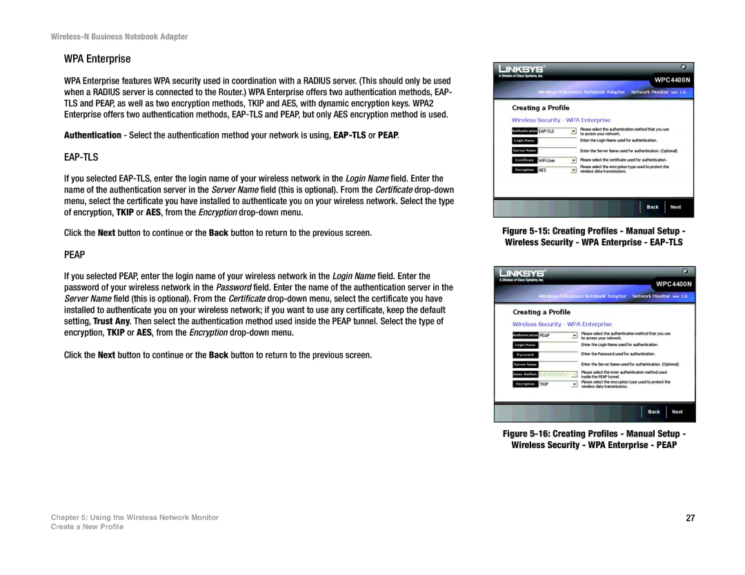 Linksys WPC4400N manual WPA Enterprise 