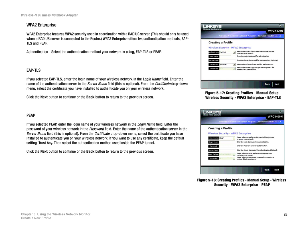 Linksys WPC4400N manual WPA2 Enterprise 