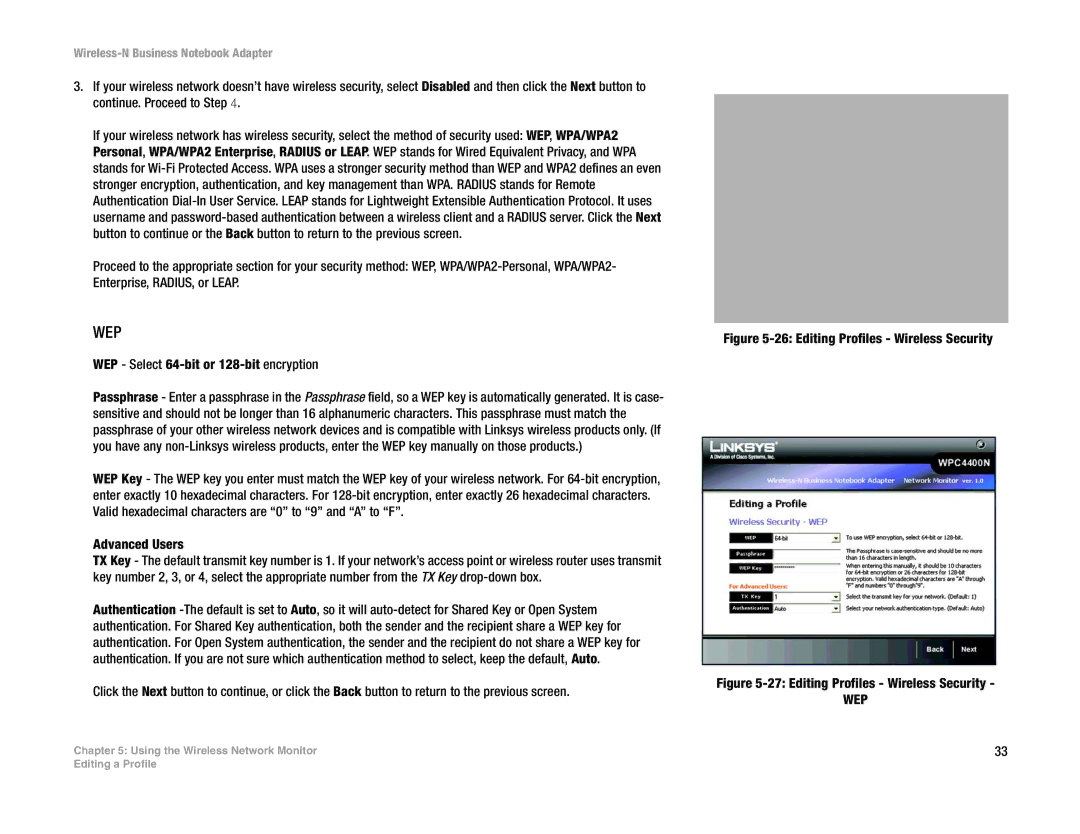 Linksys WPC4400N manual Wep 
