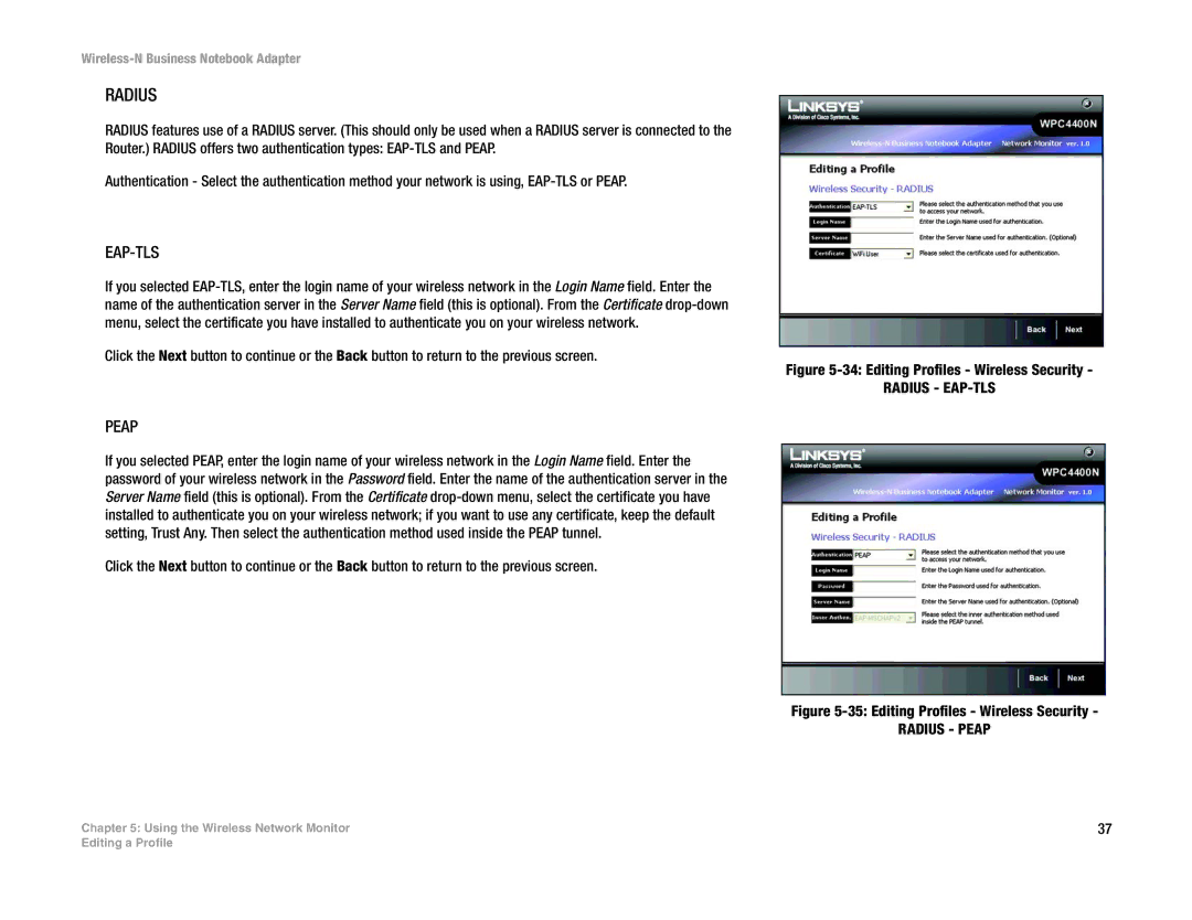 Linksys WPC4400N manual Radius EAP-TLS 