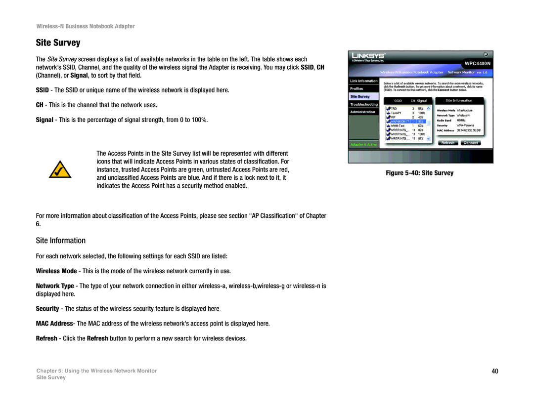 Linksys WPC4400N manual Site Survey, Site Information 