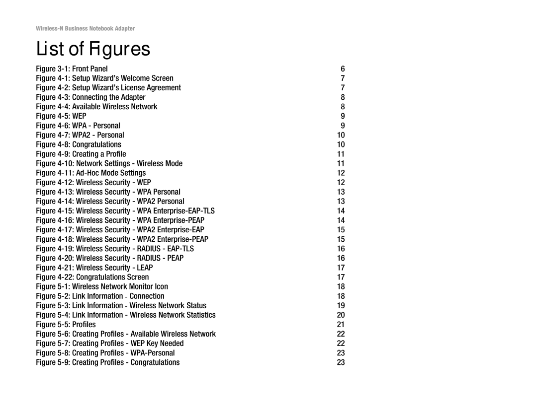 Linksys WPC4400N manual List of Figures, Front Panel 