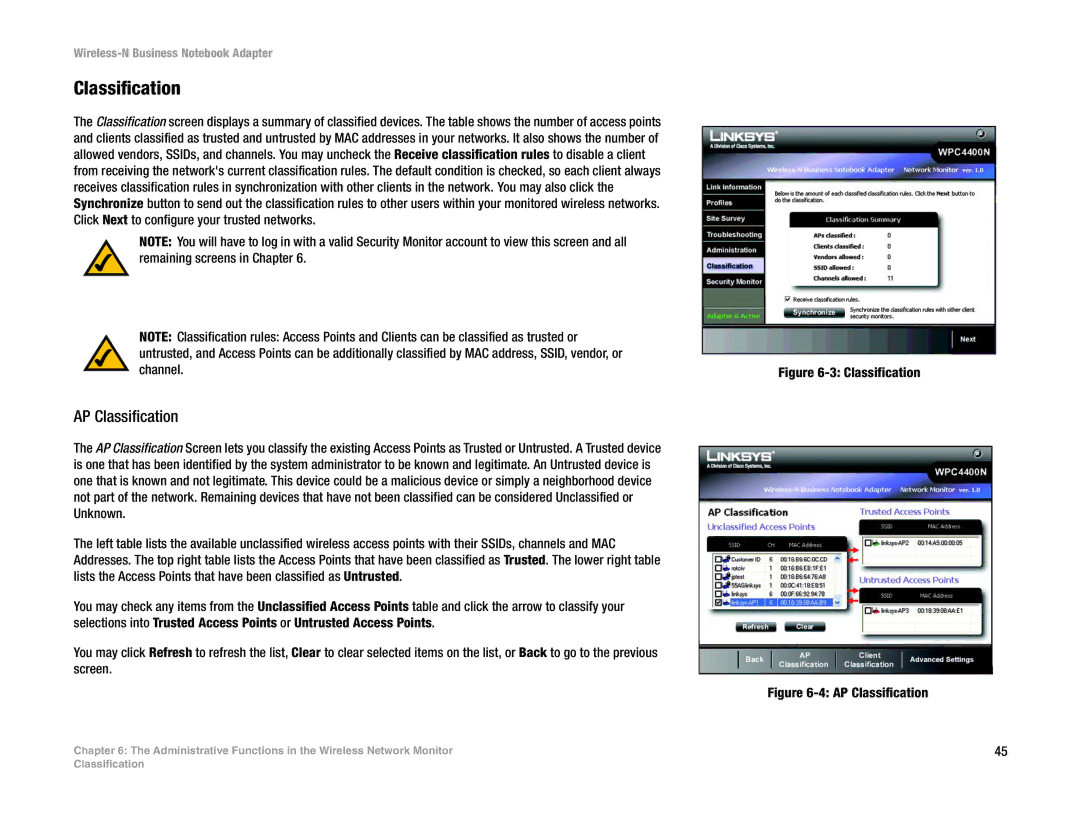 Linksys WPC4400N manual Classification 