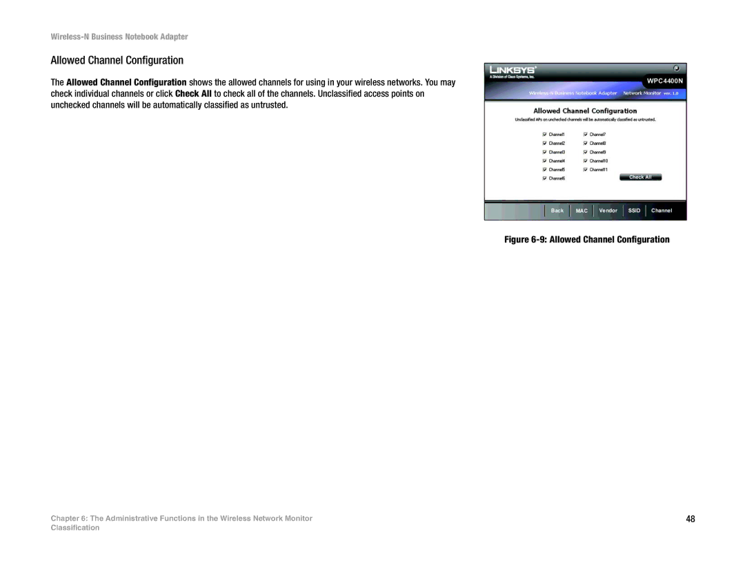 Linksys WPC4400N manual Allowed Channel Configuration 