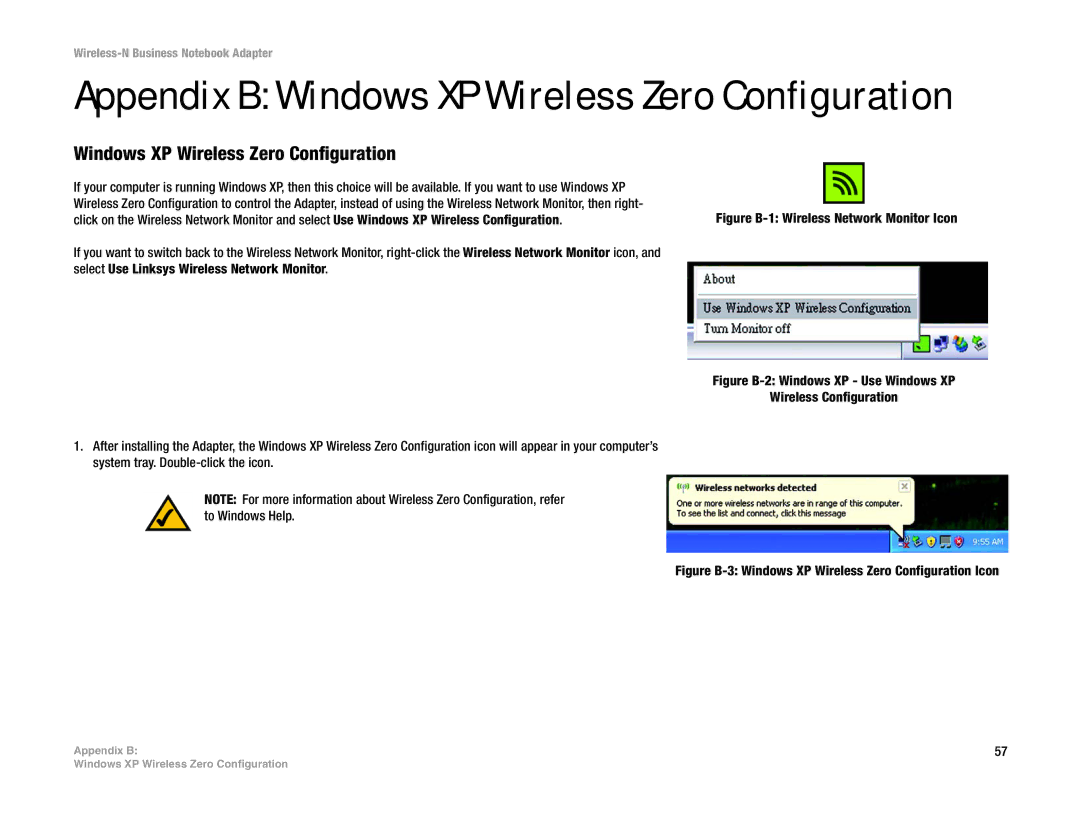Linksys WPC4400N manual Appendix B Windows XP Wireless Zero Configuration 