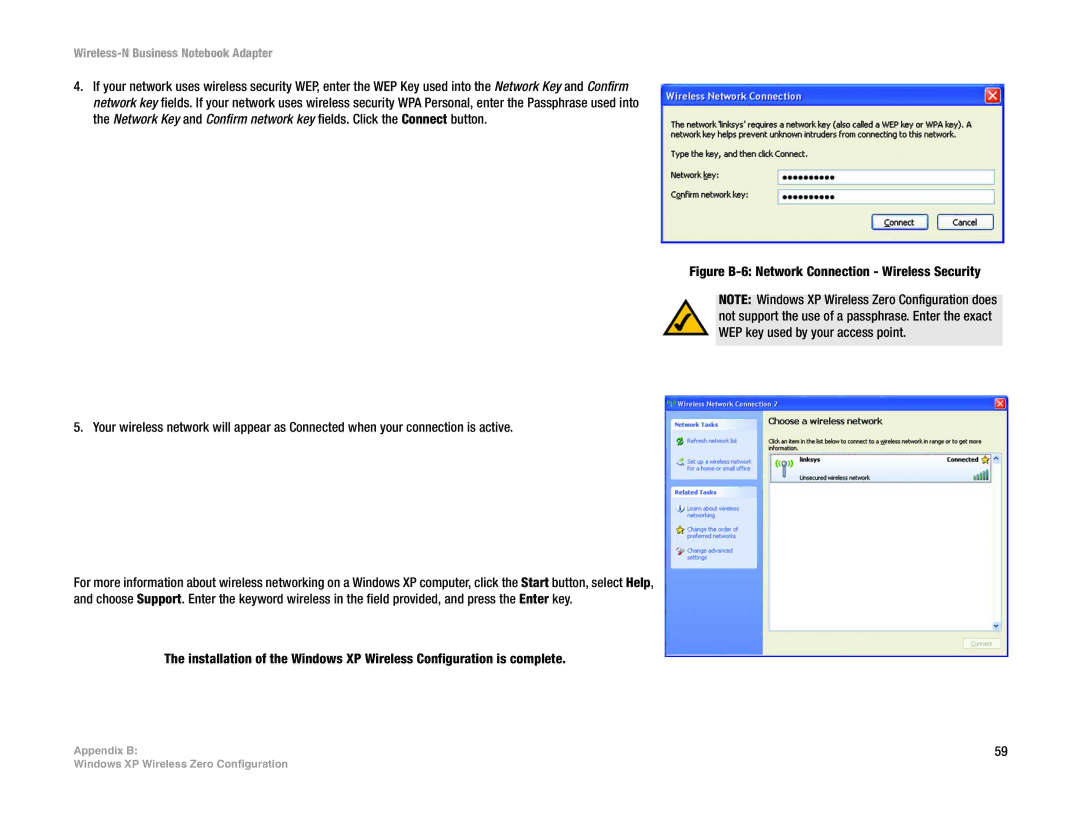 Linksys WPC4400N manual Figure B-6 Network Connection Wireless Security 
