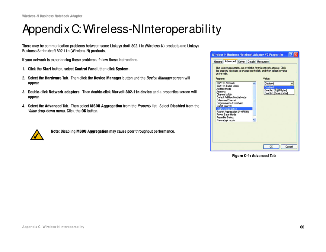 Linksys WPC4400N manual Appendix C Wireless-N Interoperability, Figure C-1 Advanced Tab 