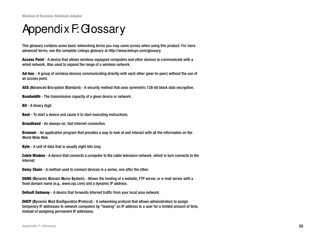 Linksys WPC4400N manual Appendix F Glossary 