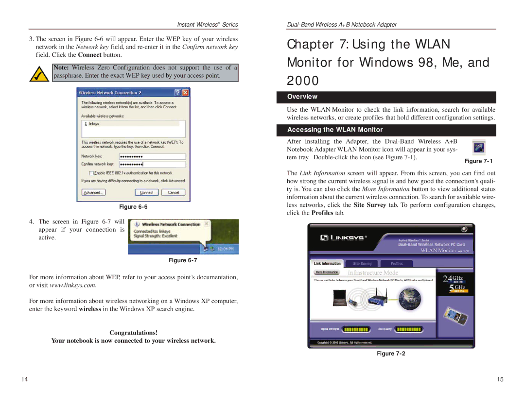 Linksys WPC51AB manual Using the WLA N Monitor for Windows 98, Me, Accessing the Wlan Monitor 