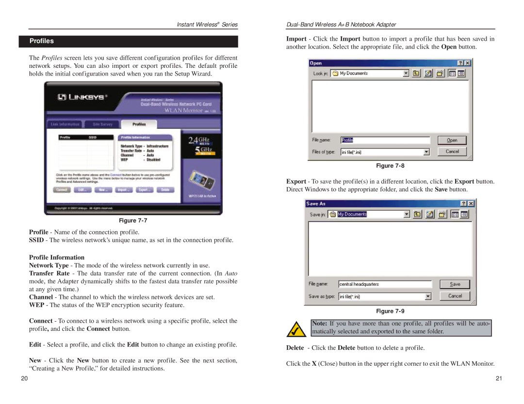 Linksys WPC51AB manual Profiles, Profile Information 