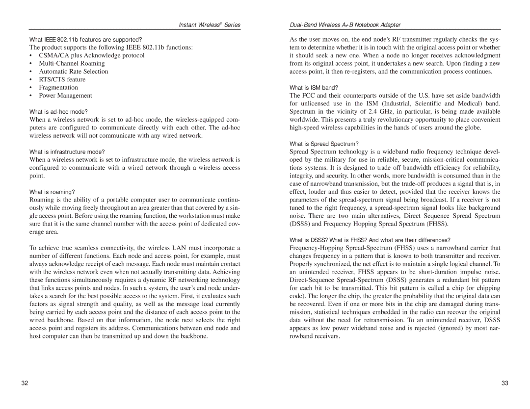 Linksys WPC51AB manual What Ieee 802.11b features are supported? 