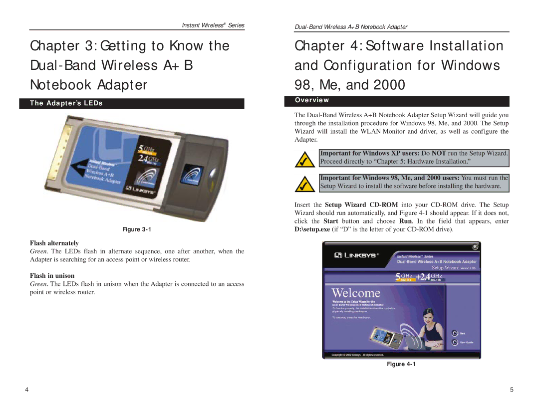 Linksys WPC51AB manual Software Installation and Configuration for Windows 98, Me, Adapter’s LEDs, Overview 