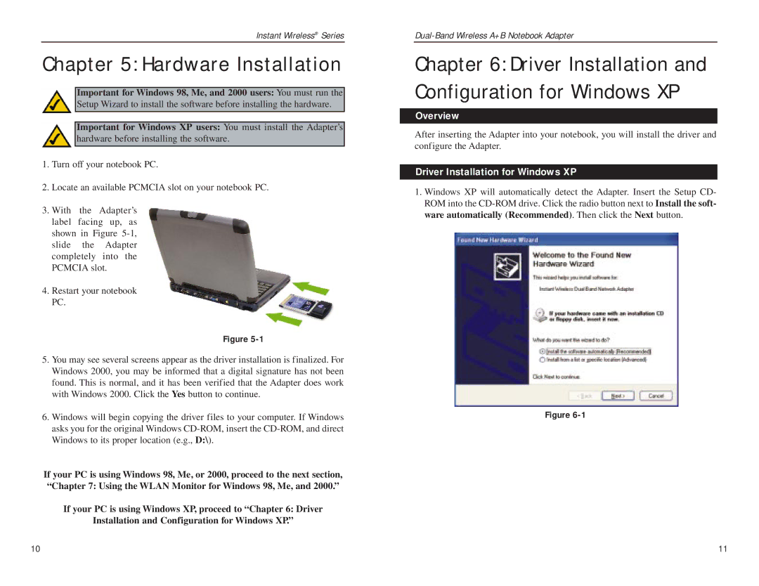 Linksys WPC51AB manual Hardware Installation, Driver Installation for Windows XP 