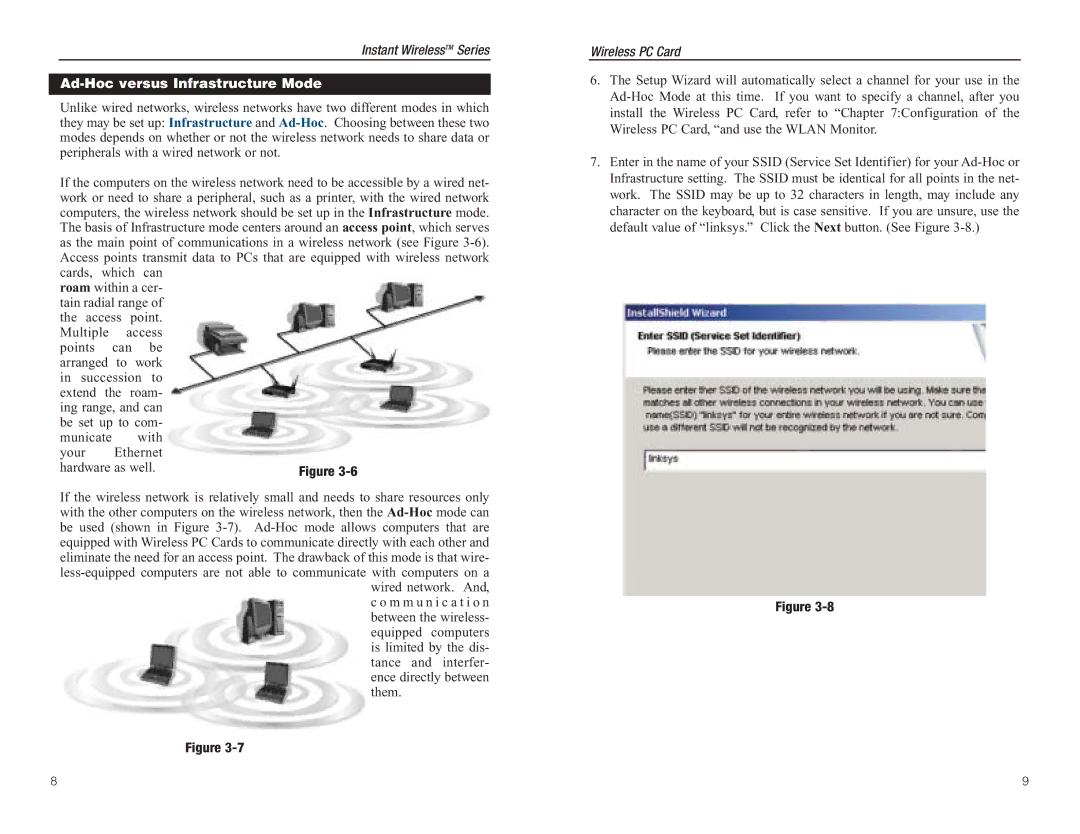 Linksys WPC54A manual Ad-Hoc versus Infrastructure Mode 