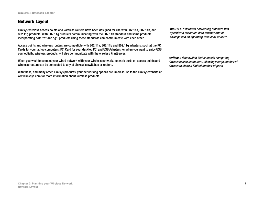 Linksys WPC54G manual Network Layout, Planning your Wireless Network 