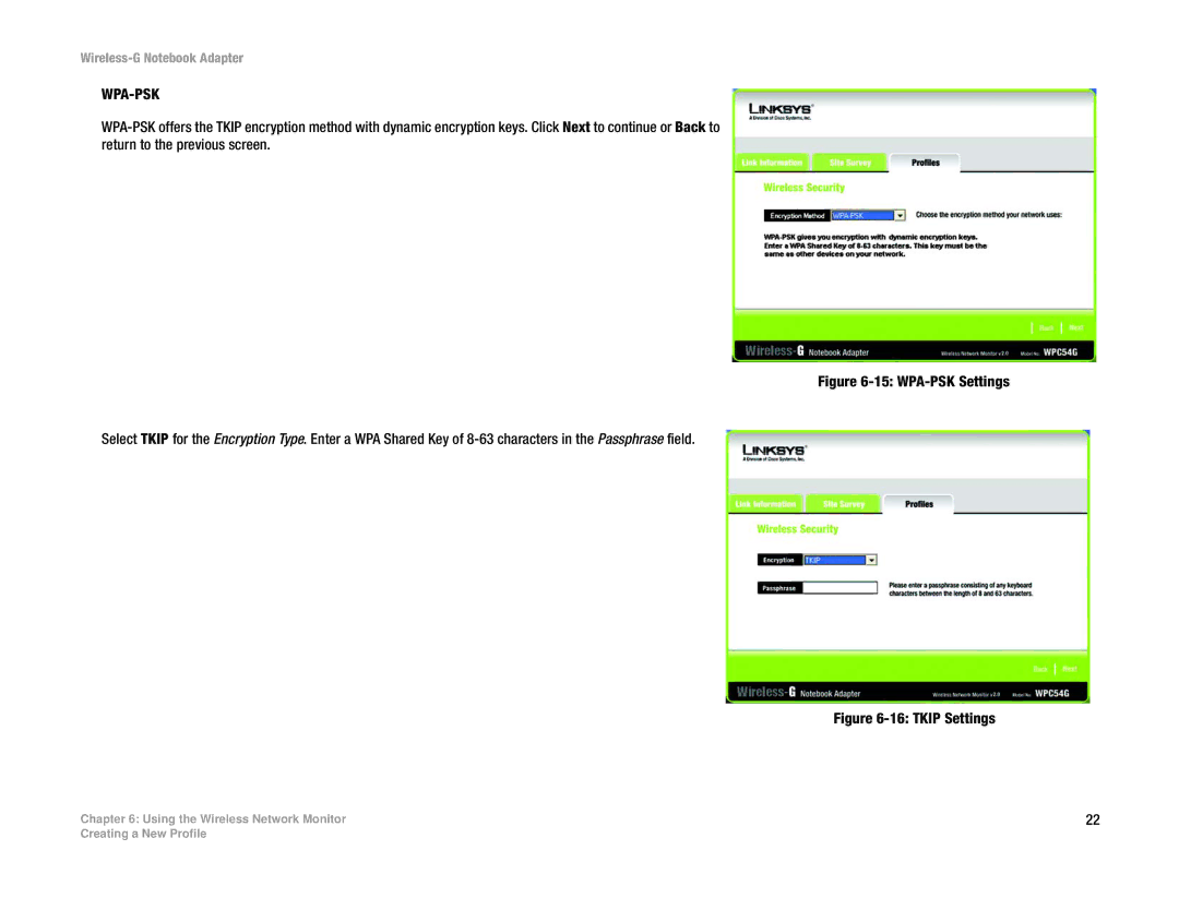 Linksys WPC54G manual WPA-PSK Settings 