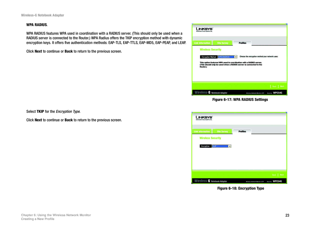 Linksys WPC54G manual WPA Radius Settings 