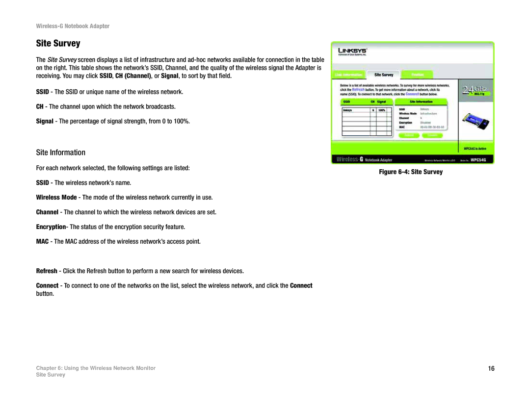 Linksys WPC54G manual Site Survey, Site Information 