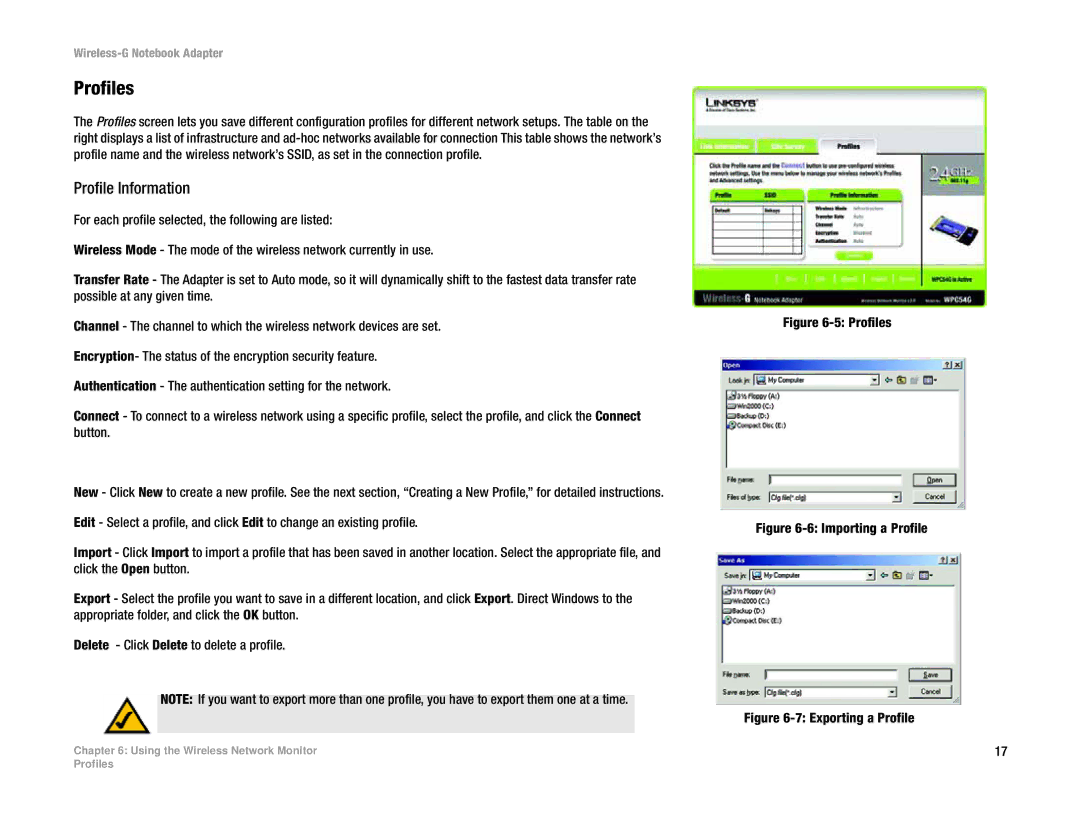 Linksys WPC54G manual Profiles, Profile Information 