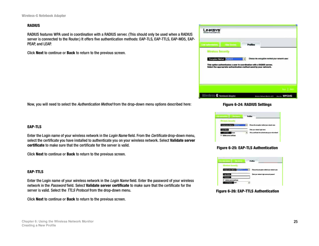 Linksys WPC54G manual Radius Settings 