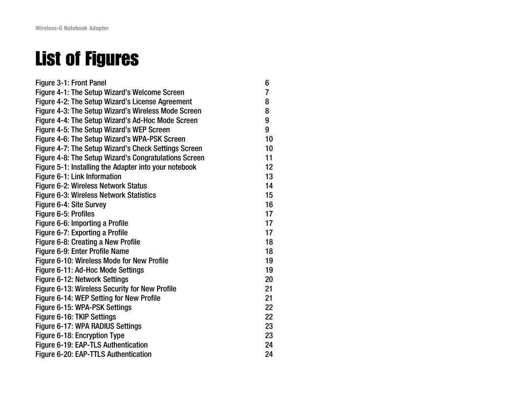 Linksys WPC54G manual List of Figures, Front Panel 