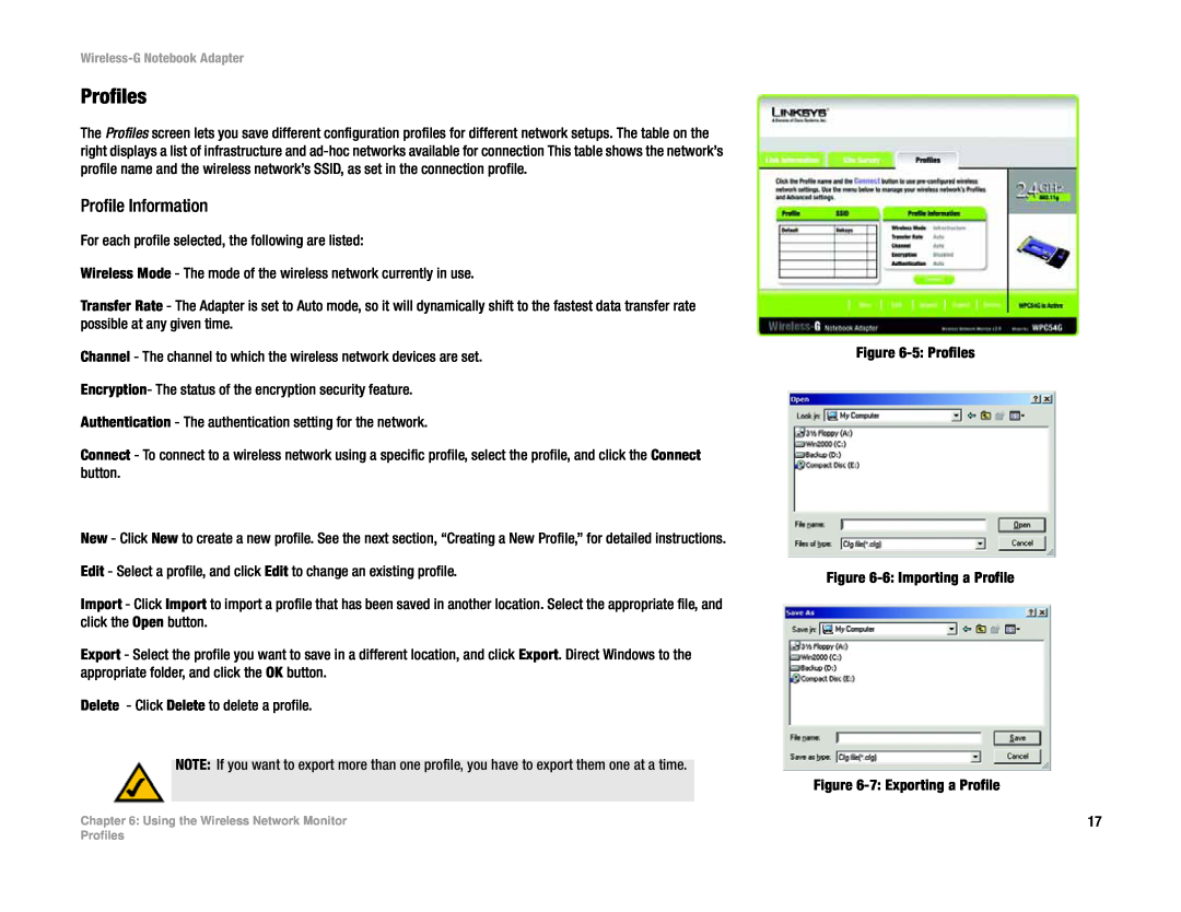 Linksys WPC54G manual Profiles, Profile Information 