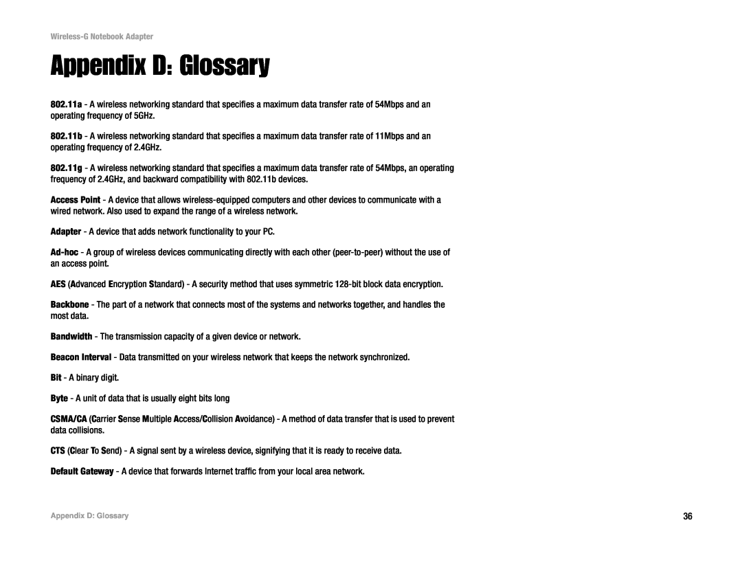 Linksys WPC54G manual Appendix D Glossary 