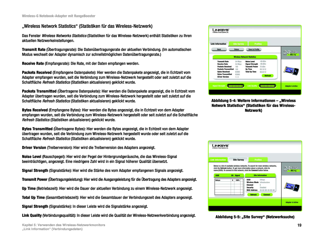 Linksys WPC54GR (DE) manual „Wireless Network Statistics“ Statistiken für das Wireless-Netzwerk 