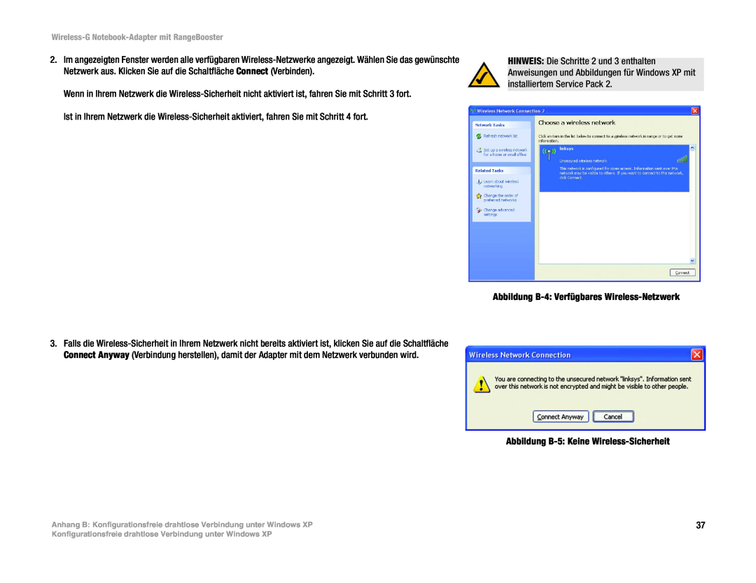 Linksys WPC54GR (DE) manual Abbildung B-4 Verfügbares Wireless-Netzwerk 