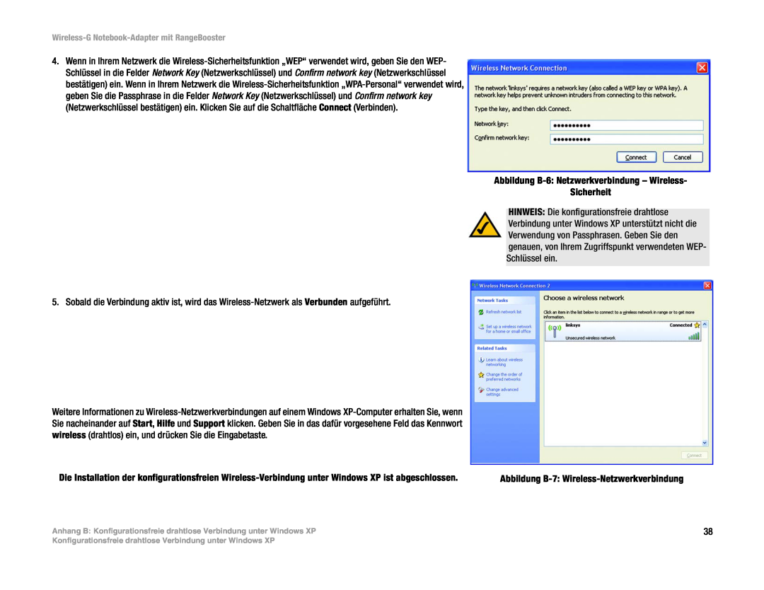 Linksys WPC54GR (DE) manual Abbildung B-6 Netzwerkverbindung - Wireless Sicherheit 