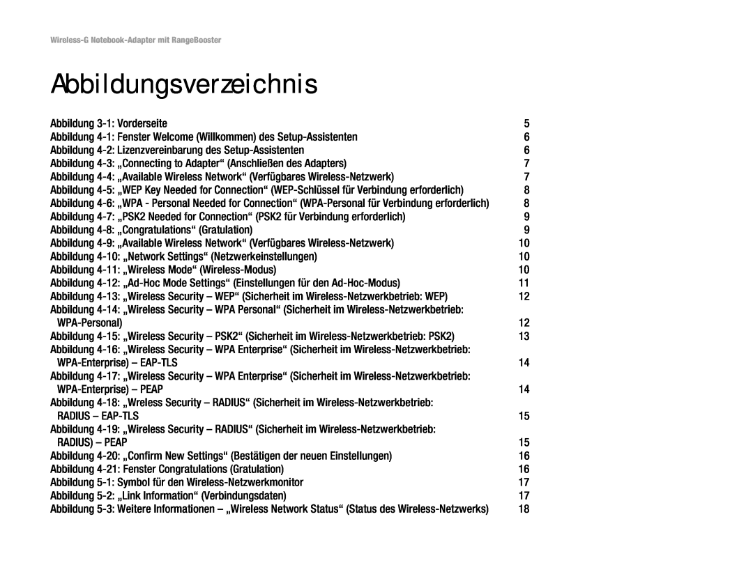 Linksys WPC54GR (DE) manual Abbildungsverzeichnis 