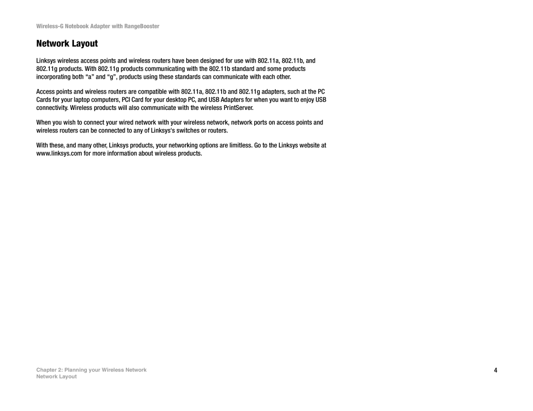 Linksys WPC54GR manual Network Layout 