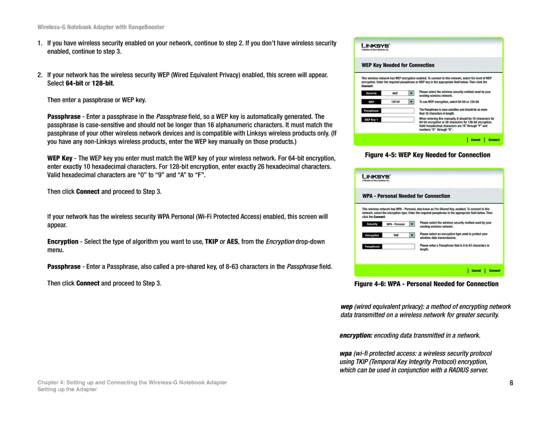 Linksys WPC54GR manual WEP Key Needed for Connection 