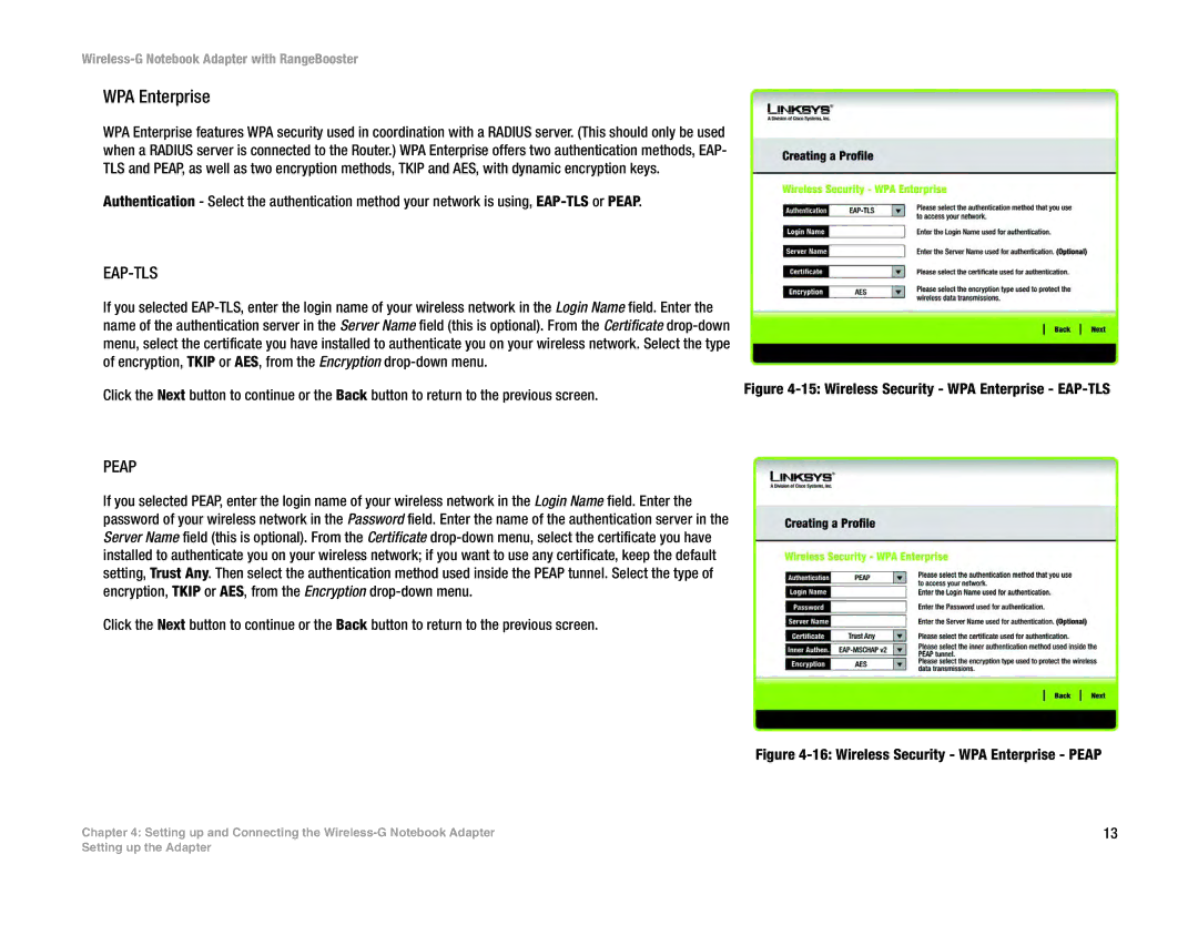 Linksys WPC54GR manual WPA Enterprise, Eap-Tls 