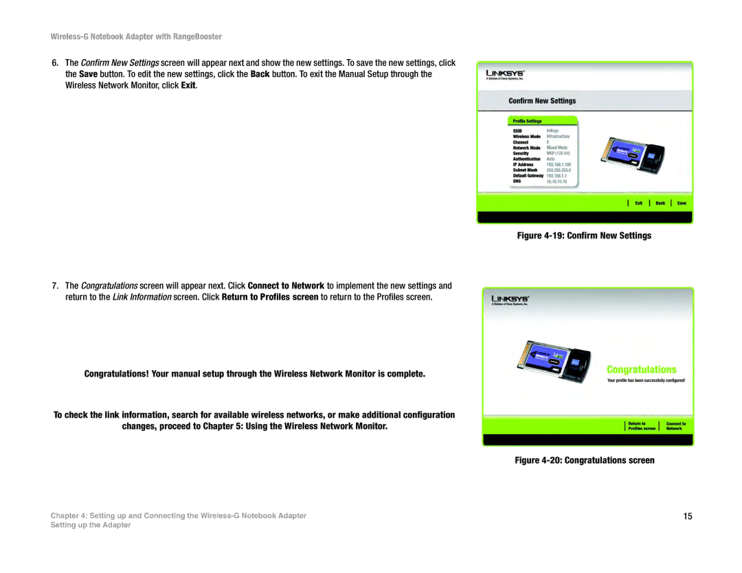 Linksys WPC54GR manual Confirm New Settings 