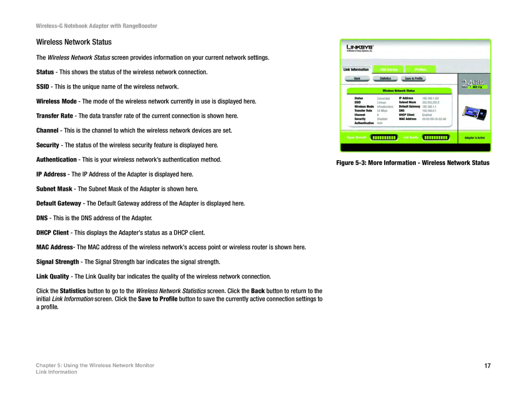 Linksys WPC54GR manual Wireless Network Status 