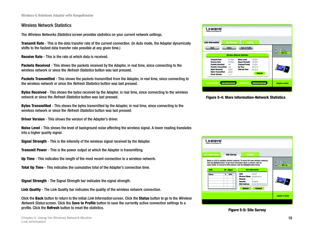 Linksys WPC54GR manual Wireless Network Statistics, More Information-Network Statistics 