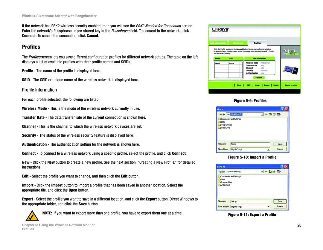 Linksys WPC54GR manual Profiles, Profile Information 