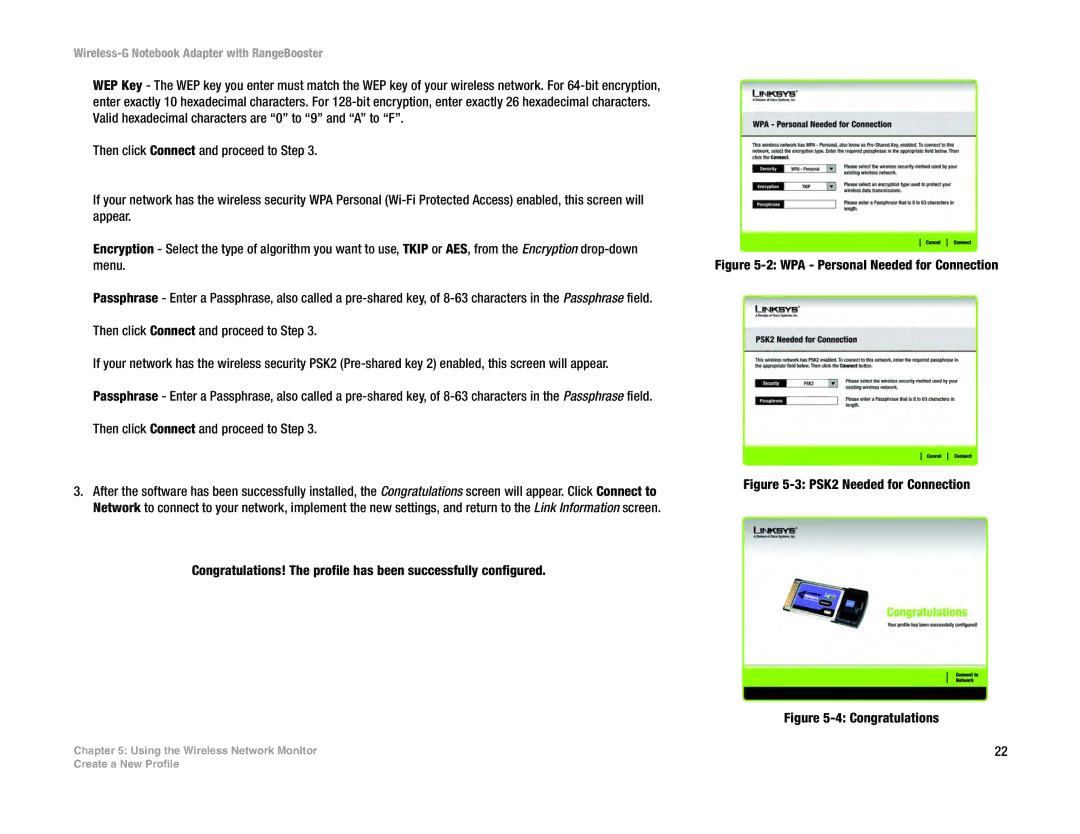 Linksys WPC54GR manual WPA Personal Needed for Connection 