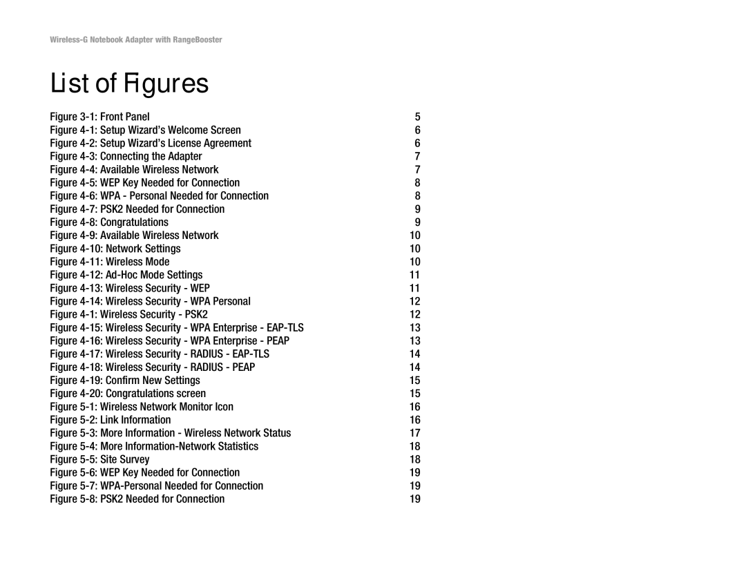 Linksys WPC54GR manual List of Figures, Front Panel 