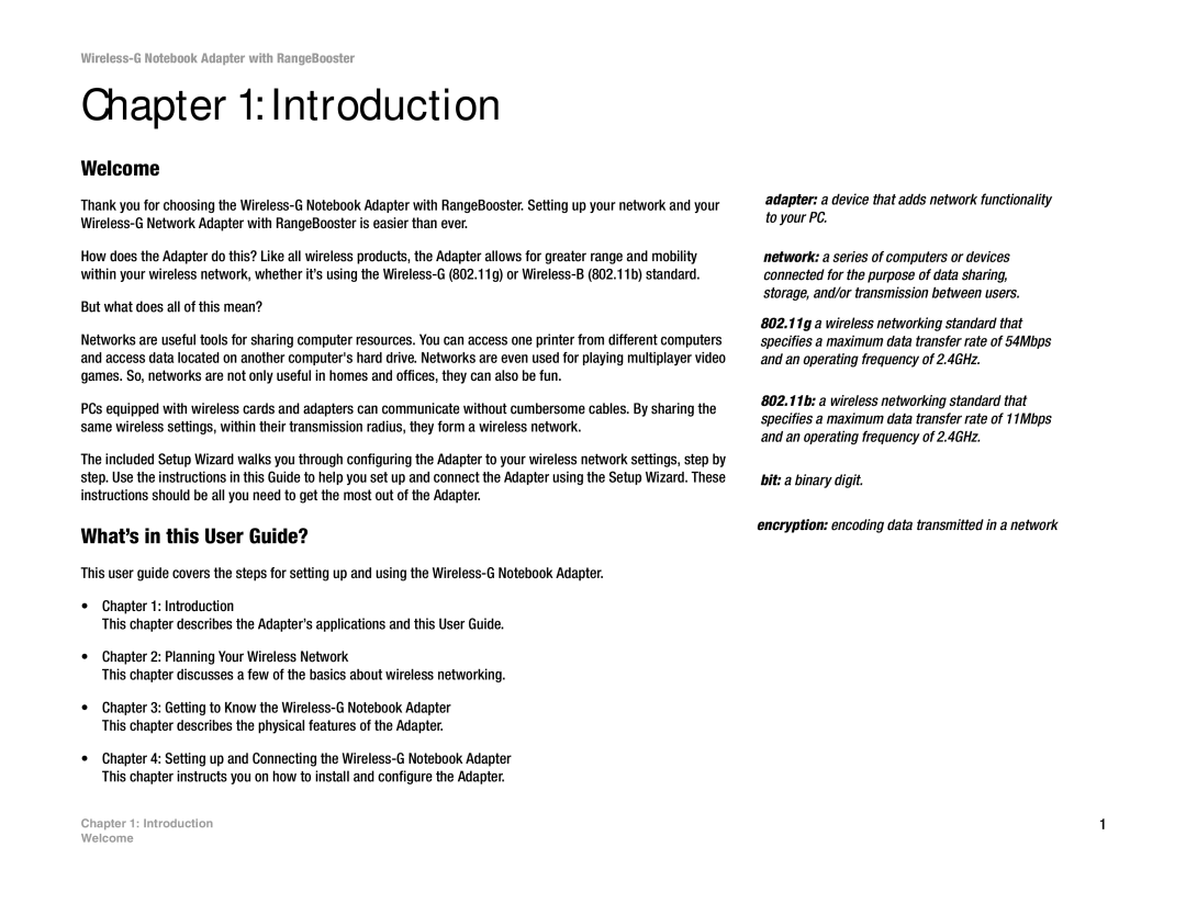 Linksys WPC54GR manual Introduction, Welcome, What’s in this User Guide? 