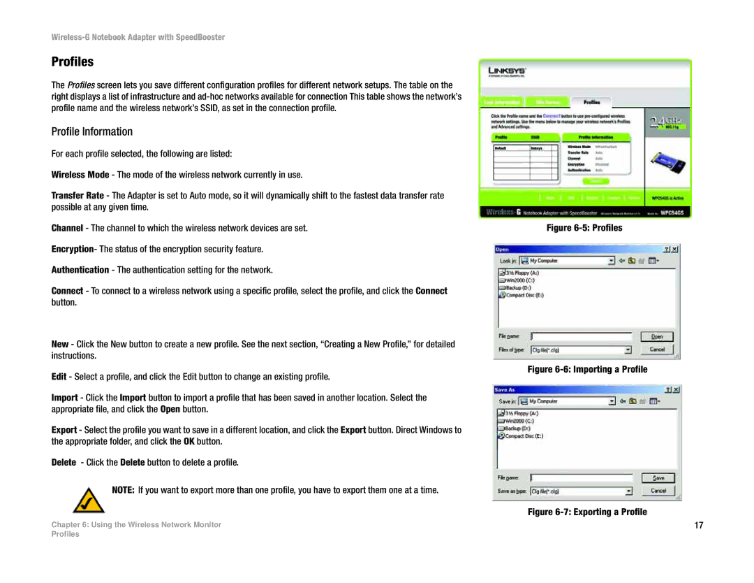 Linksys WPC54GS manual Profiles, Profile Information 