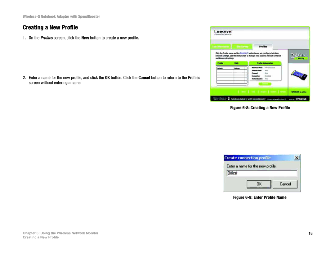 Linksys WPC54GS manual Creating a New Profile 