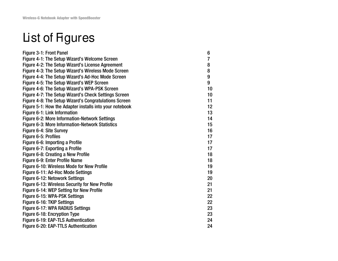 Linksys WPC54GS manual List of Figures, Front Panel 