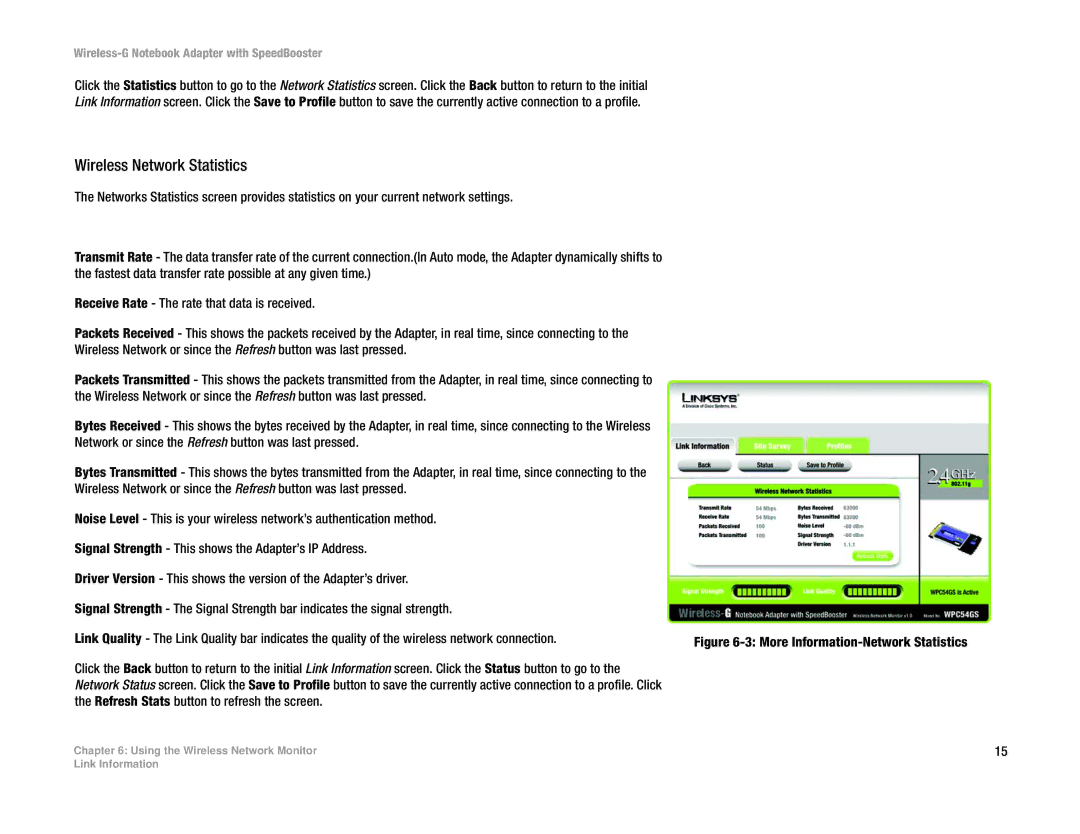 Linksys WPC54GS manual Wireless Network Statistics 