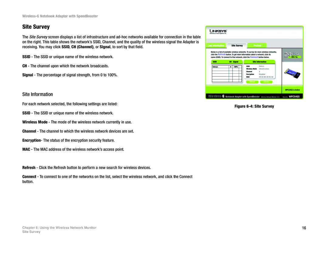 Linksys WPC54GS manual Site Survey, Site Information 