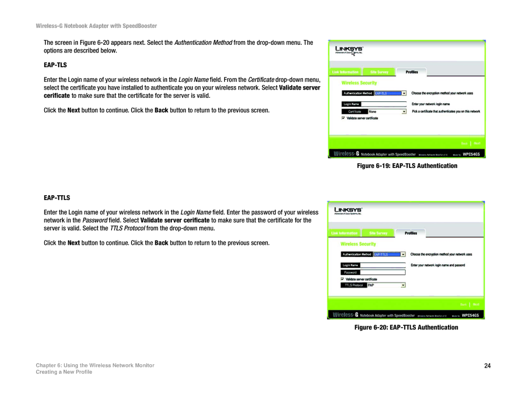 Linksys WPC54GS manual Eap-Tls, Eap-Ttls 