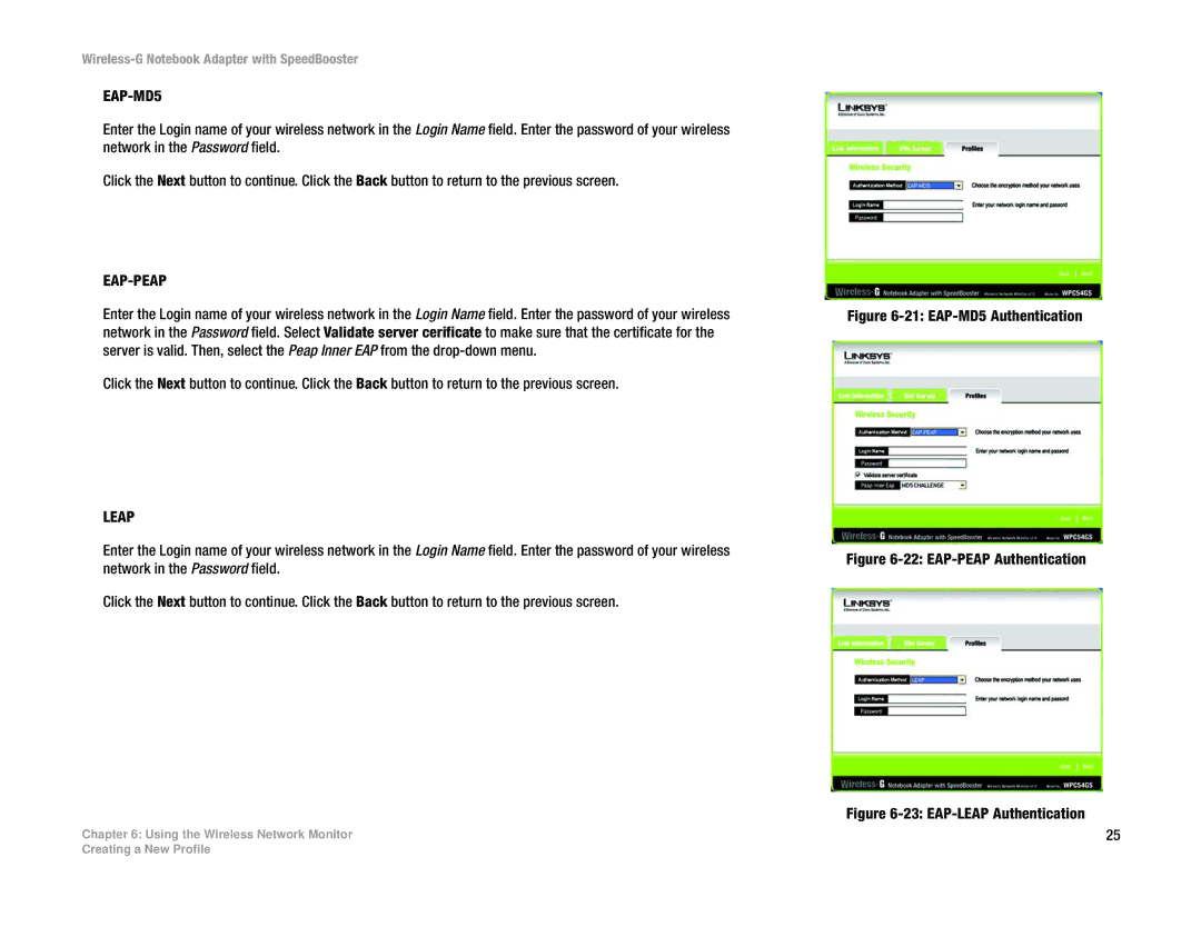 Linksys WPC54GS manual EAP-MD5, Eap-Peap, Leap 