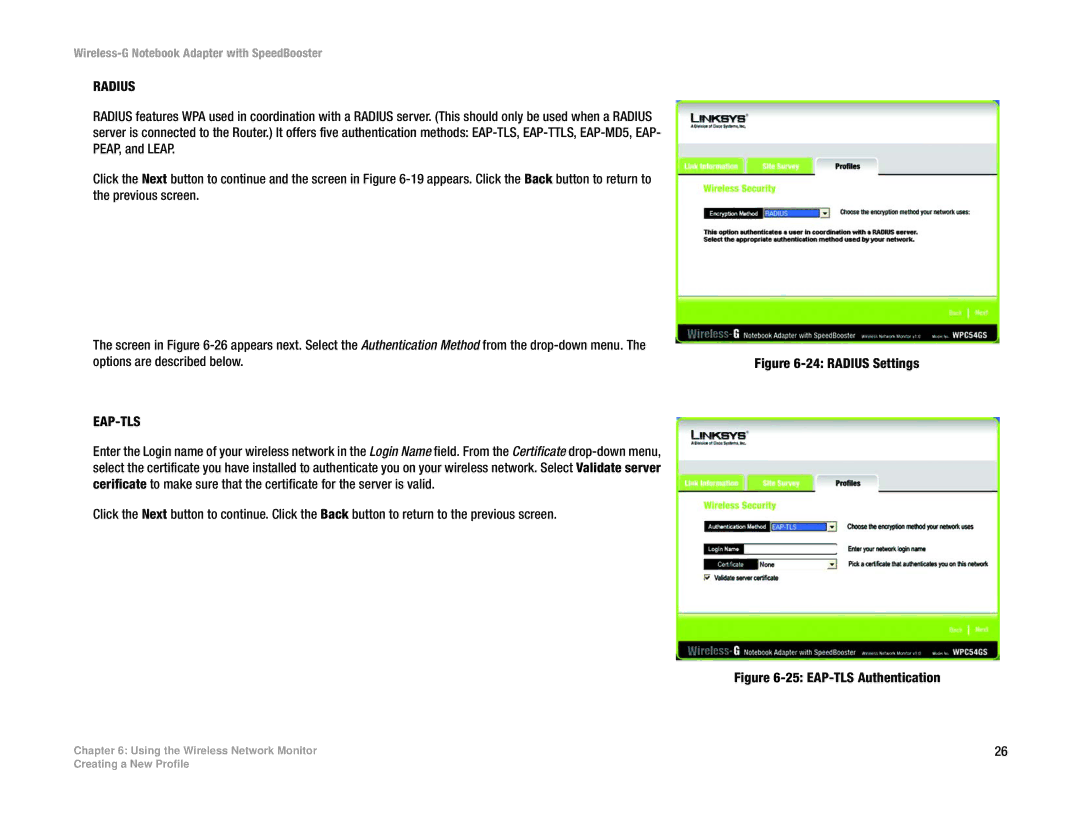 Linksys WPC54GS manual Radius Settings 