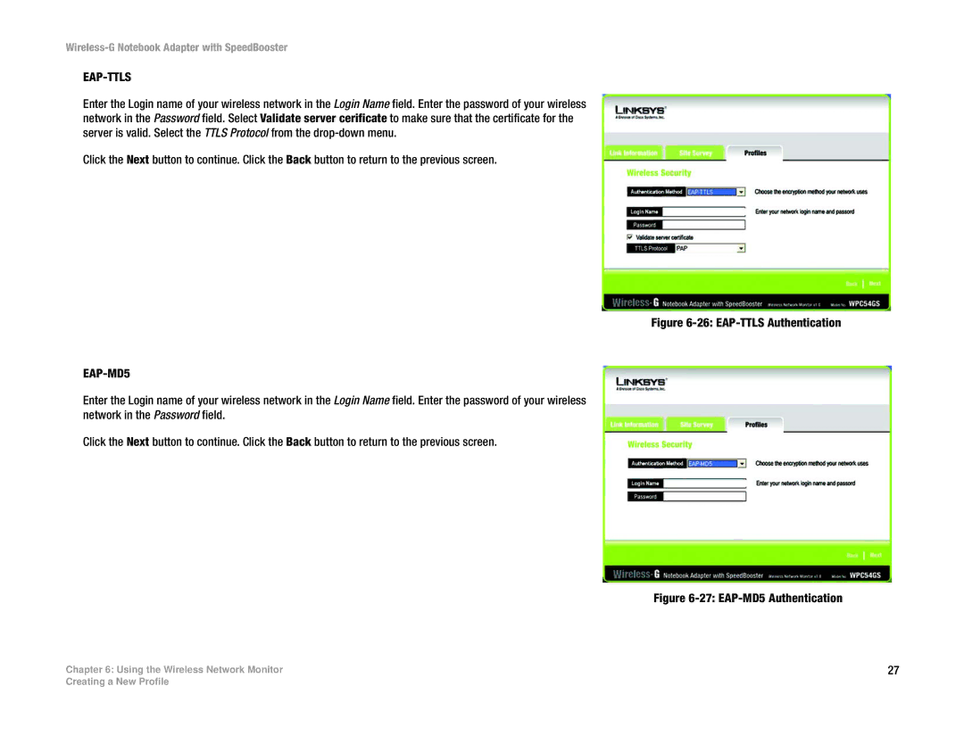 Linksys WPC54GS manual EAP-TTLS Authentication 